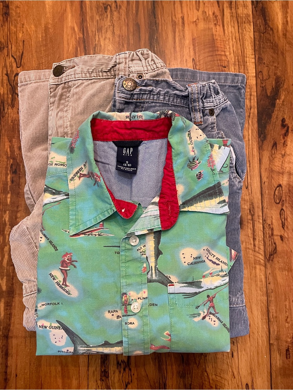 Mini Boden & GAP Mashup Boys’ Hawaiian Shirt + 2 Pr Corduroy Wide Leg Trousers